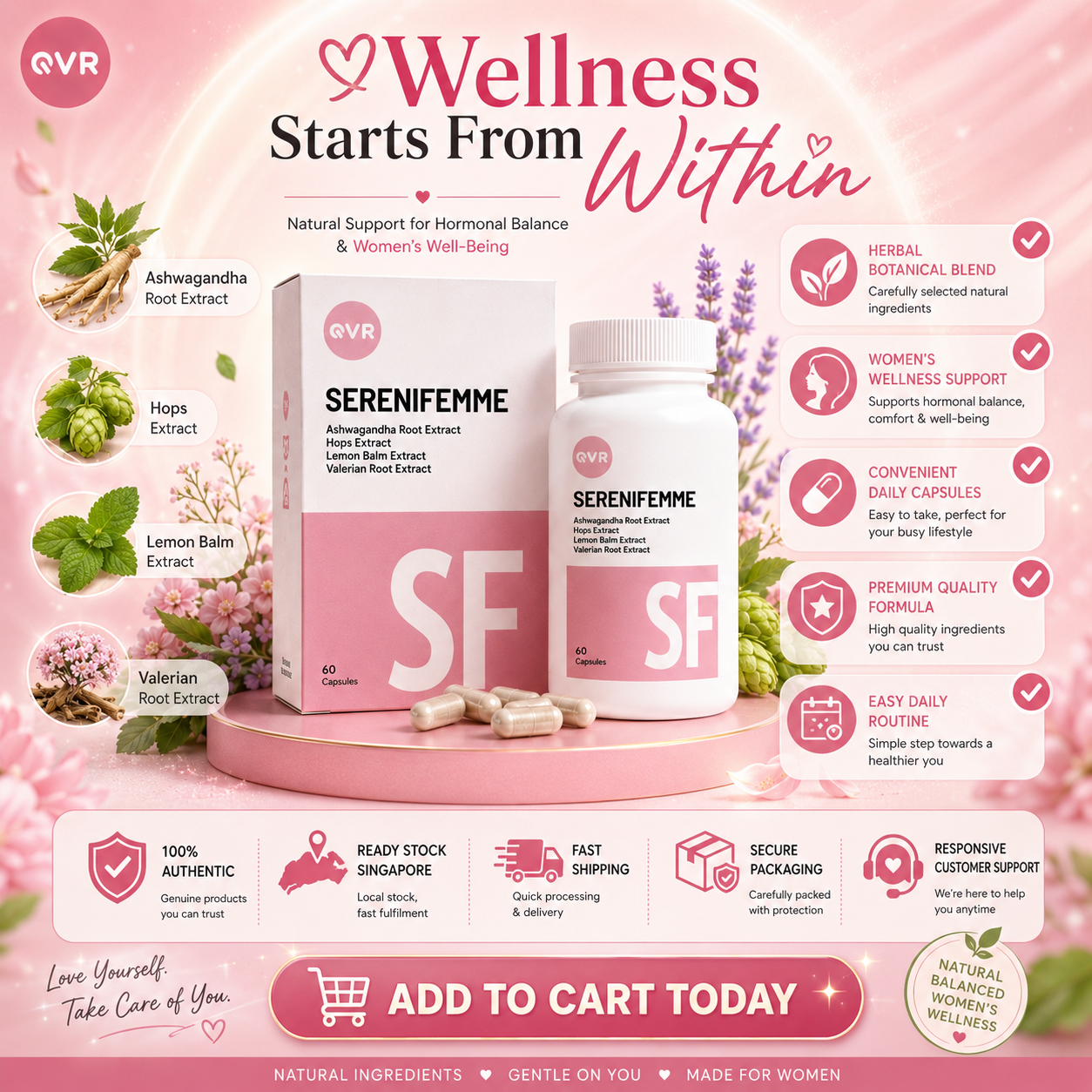 QVR SERENIFEMME Capsules 60s | Hormonal Balance & Women’s Well-Being