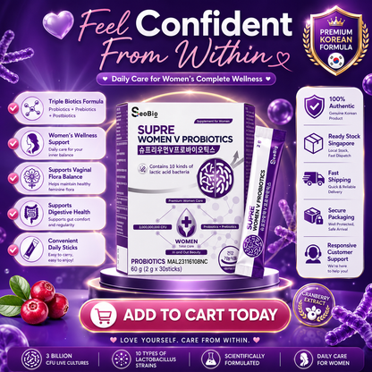 SUPRE WOMEN V PROBIOTICS + PREBIOTICS + POSTBIOTICS | Women’s Health Supplement | Vaginal + Gut Care | 3 Billion CFU