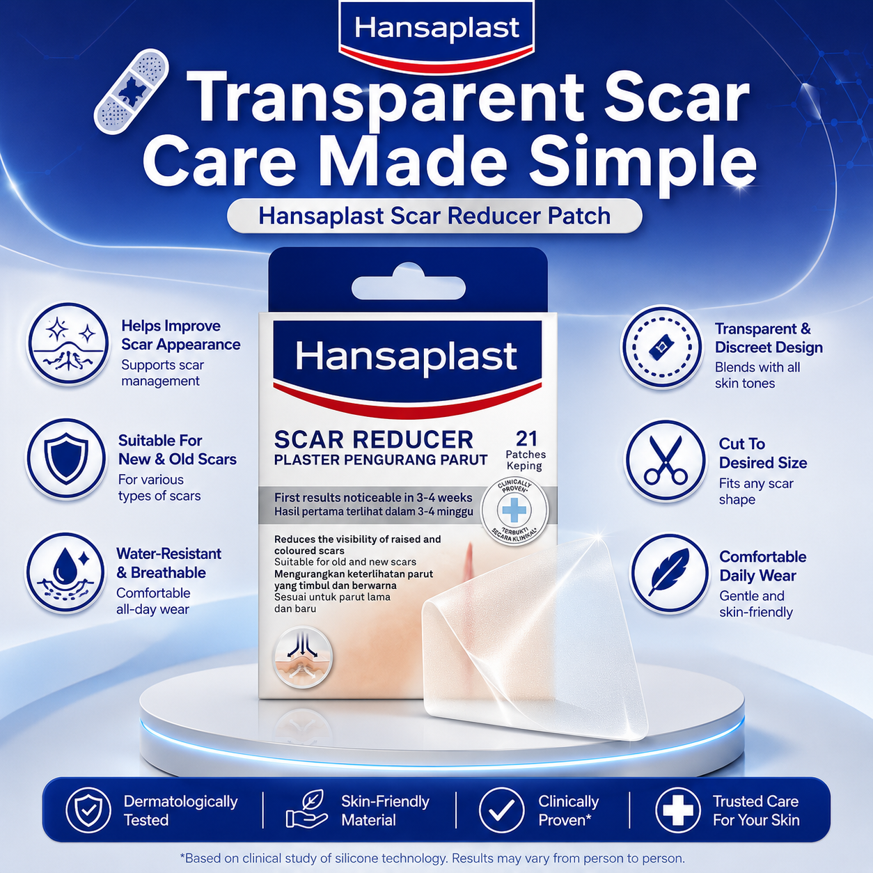 Hansaplast Scar Reducer 21's Patches / Flatter, Softer Scar / Lighter Scars Fast