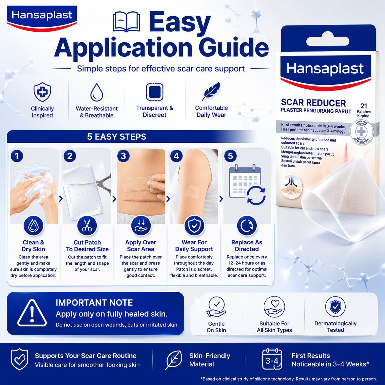 Hansaplast Scar Reducer 21's Patches / Flatter, Softer Scar / Lighter Scars Fast