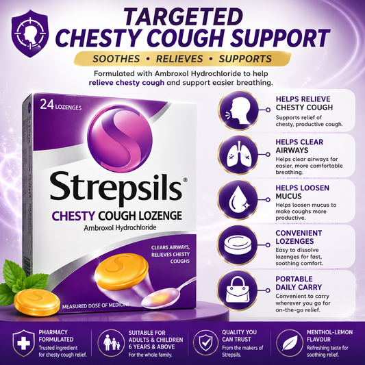 Strepsils Chesty Cough Lozenges 24s – Soothes Throat & Clears Mucus Fast