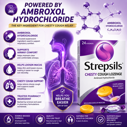 Strepsils Chesty Cough Lozenges 24s – Soothes Throat & Clears Mucus Fast