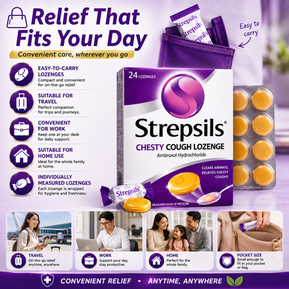 Strepsils Chesty Cough Lozenges 24s – Soothes Throat & Clears Mucus Fast
