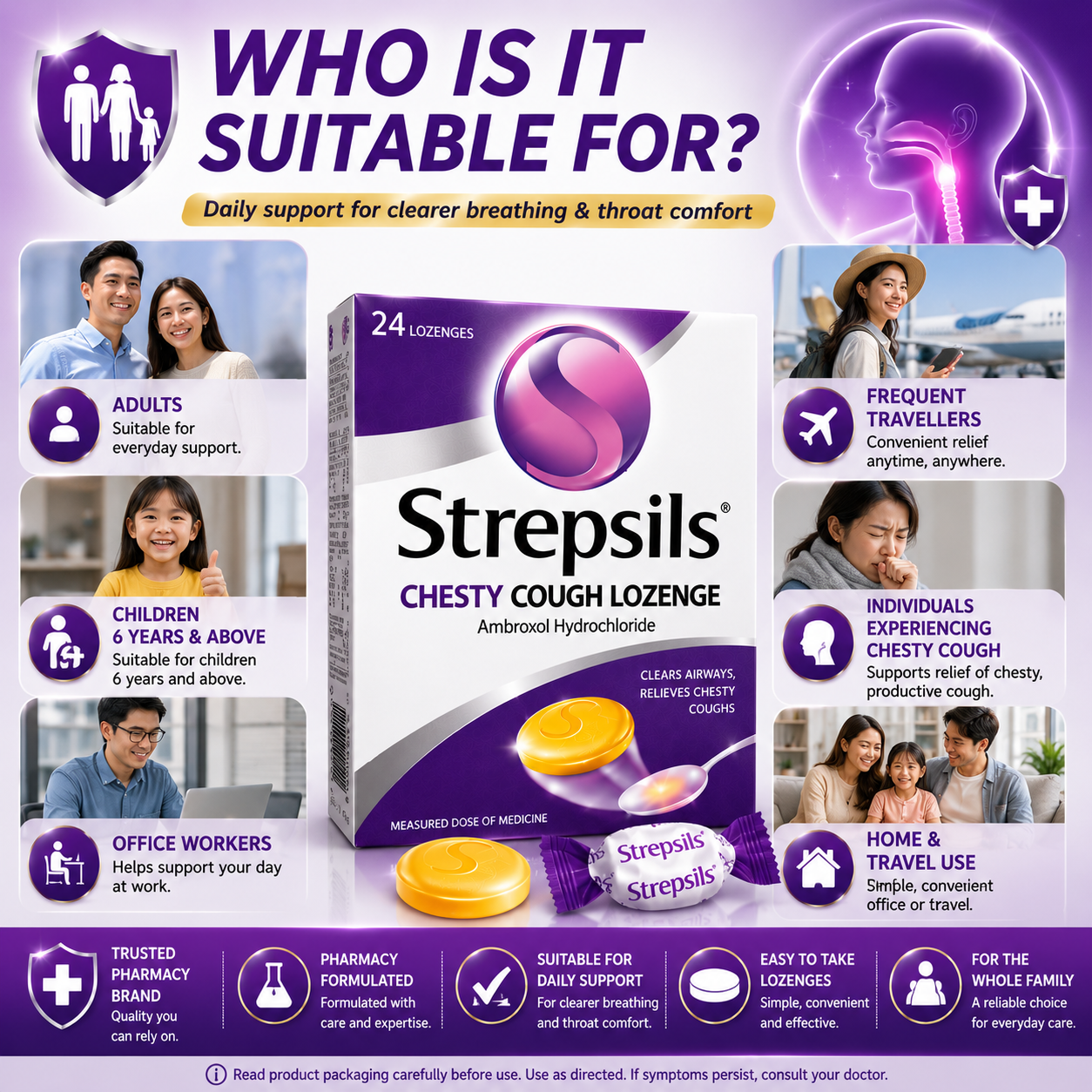 Strepsils Chesty Cough Lozenges 24s – Soothes Throat & Clears Mucus Fast