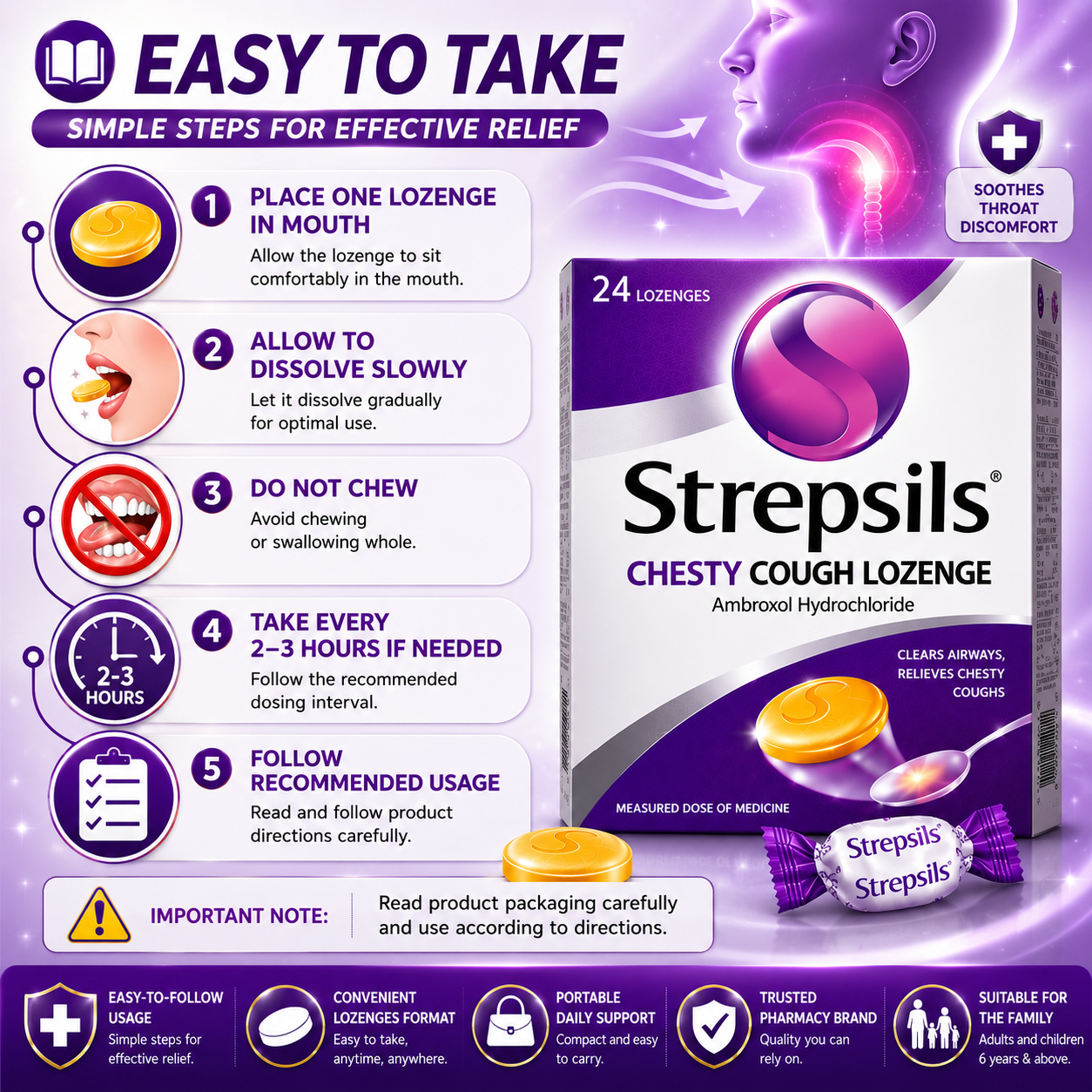 Strepsils Chesty Cough Lozenges 24s – Soothes Throat & Clears Mucus Fast