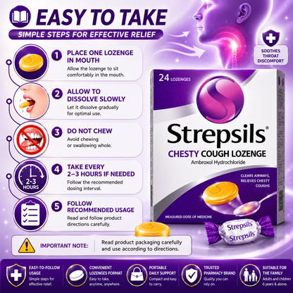 Strepsils Chesty Cough Lozenges 24s – Soothes Throat & Clears Mucus Fast