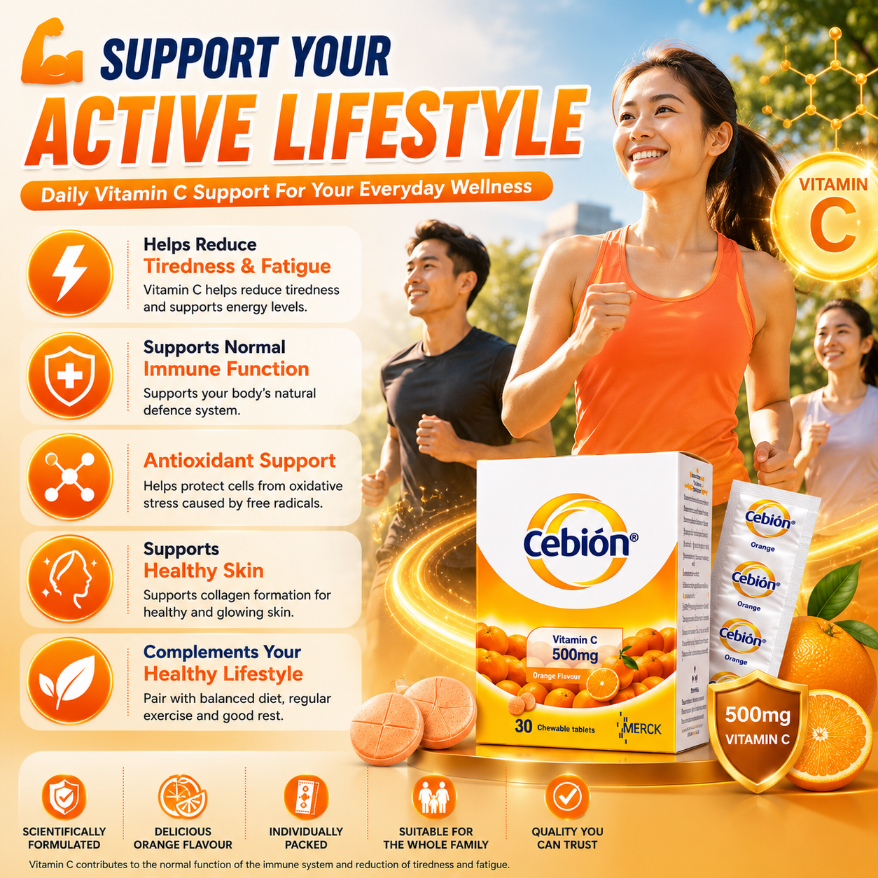 Cebion Vitamin C 500mg Chewable Tablets Orange 30s | Immune Support