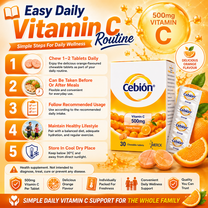 Cebion Vitamin C 500mg Chewable Tablets Orange 30s | Immune Support