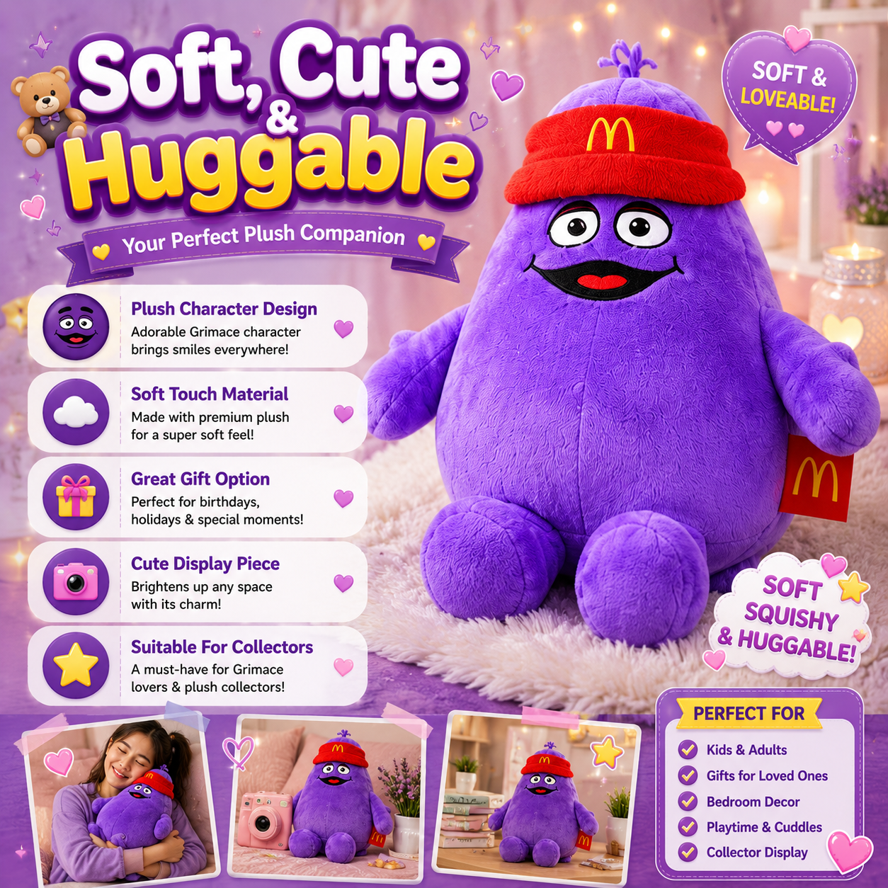 McDonald’s Grimace Exclusive Merch | Tumbler | Plush | Puffer Bag