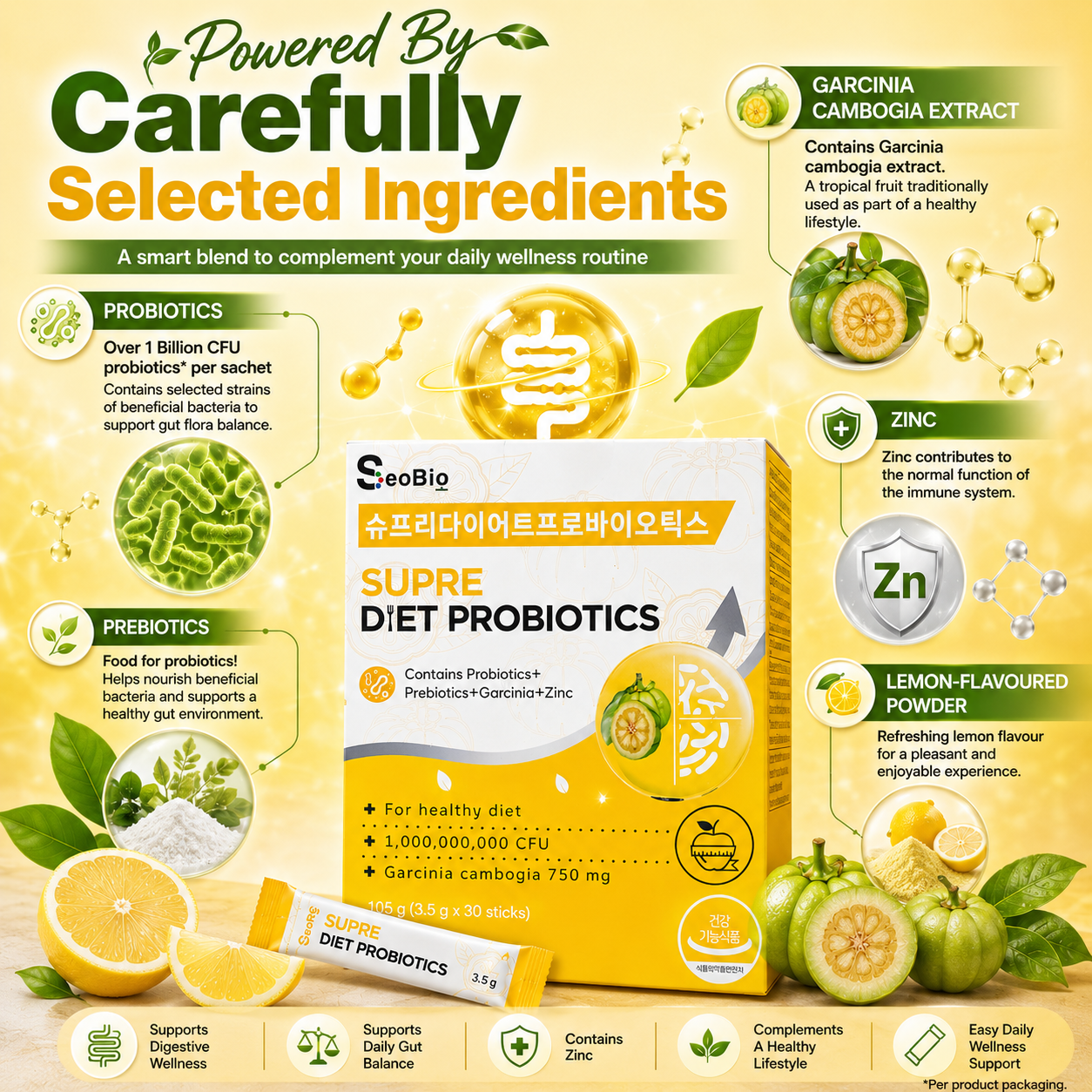 SeoBio Supre Diet Probiotics 30s | Probiotics + Prebiotics + Garcinia Cambogia + Zinc