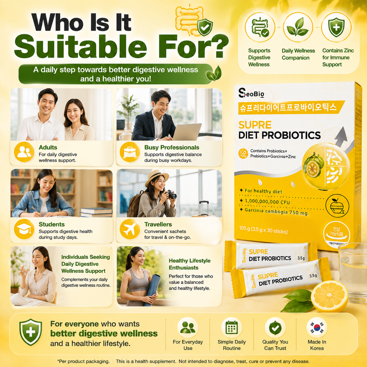 SeoBio Supre Diet Probiotics 30s | Probiotics + Prebiotics + Garcinia Cambogia + Zinc