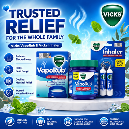 Vicks VapoRub 50g Value Pack | Vicks Inhaler Family Saver Pack | Cooling Menthol Comfort | Travel-Friendly
