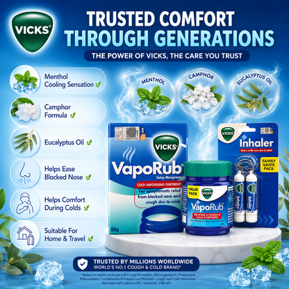 Vicks VapoRub 50g Value Pack | Vicks Inhaler Family Saver Pack | Cooling Menthol Comfort | Travel-Friendly