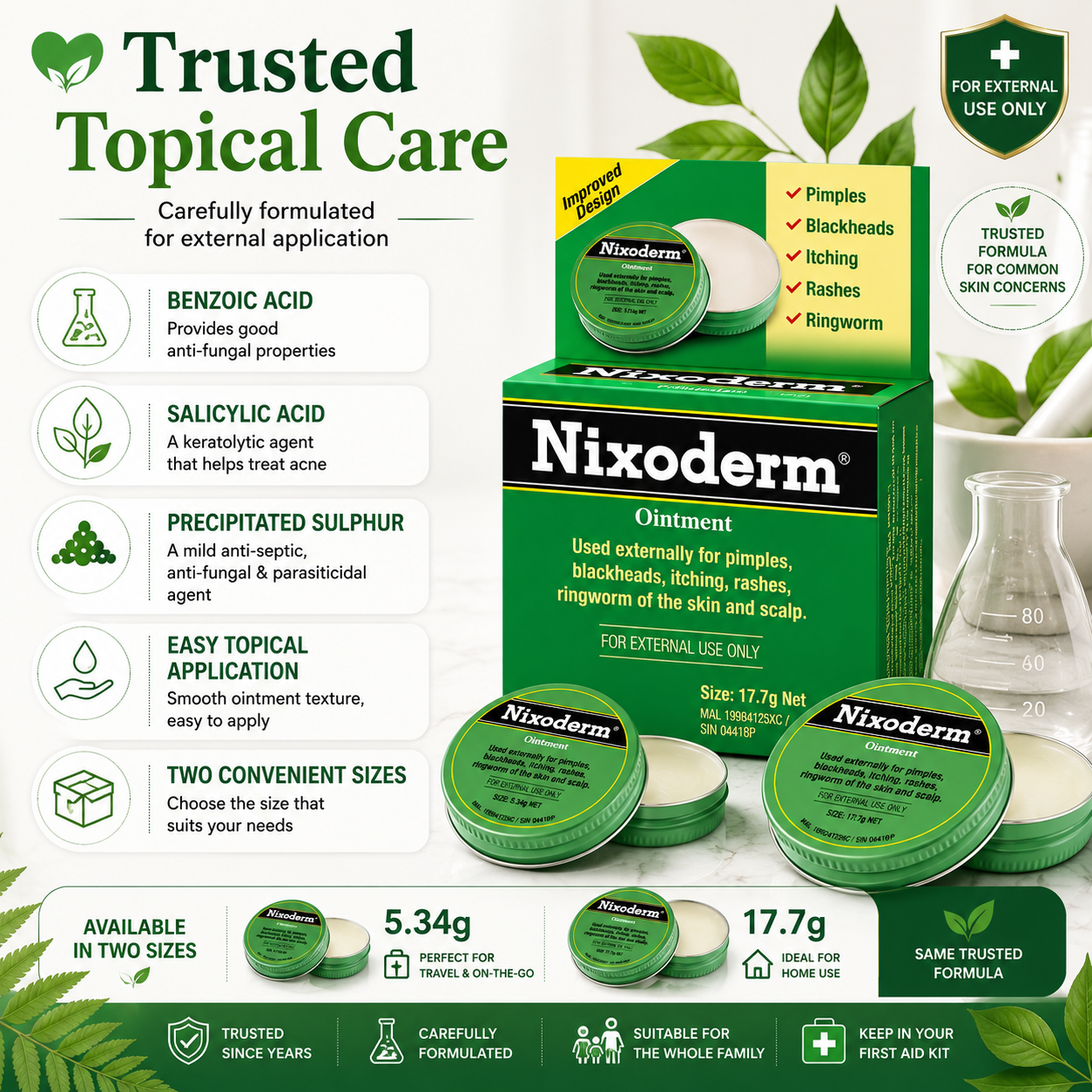 Nixoderm® Ointment | Topical Skin Ointment | For Pimples, Blackheads, Itching, Rashes & Ringworm | External Use