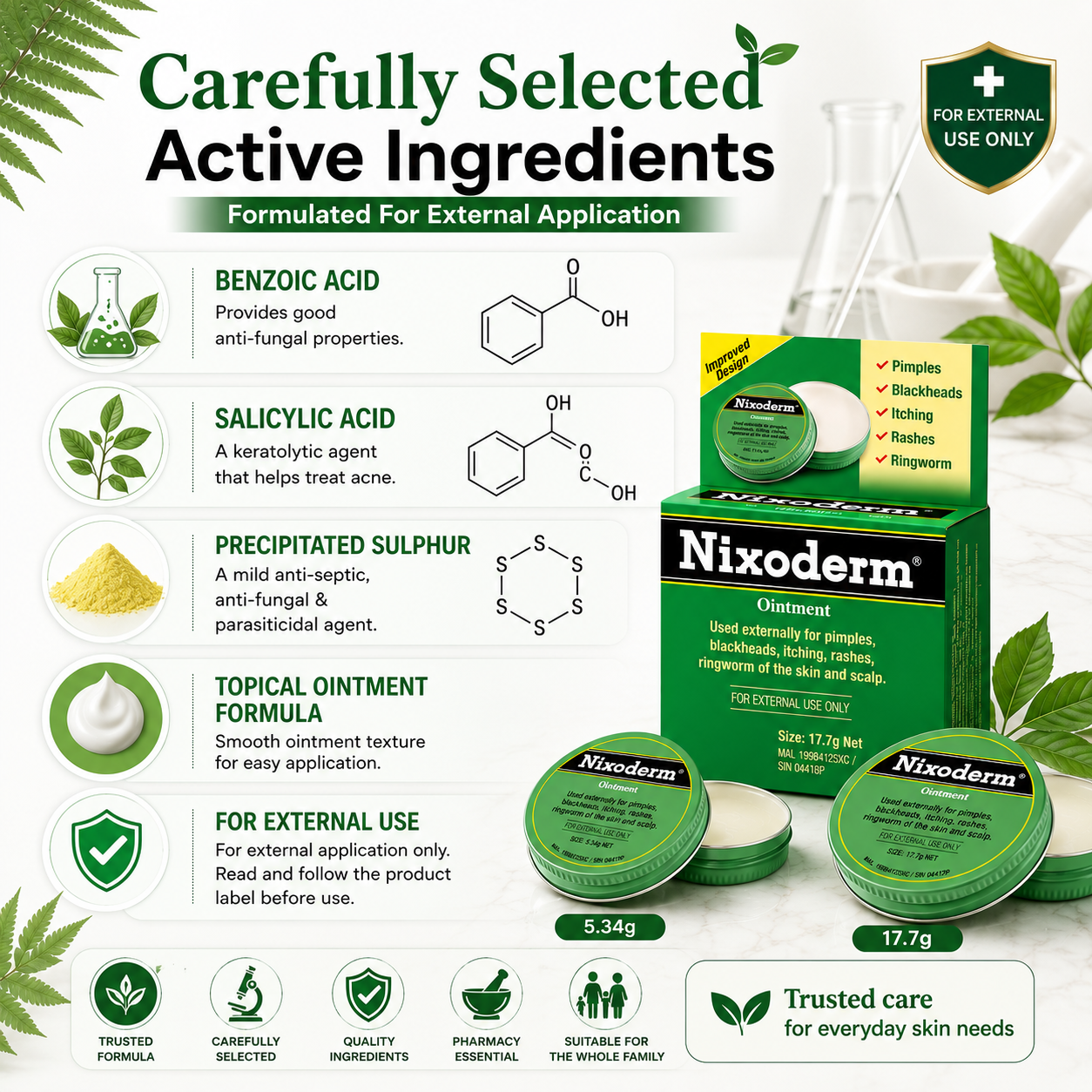 Nixoderm® Ointment | Topical Skin Ointment | For Pimples, Blackheads, Itching, Rashes & Ringworm | External Use