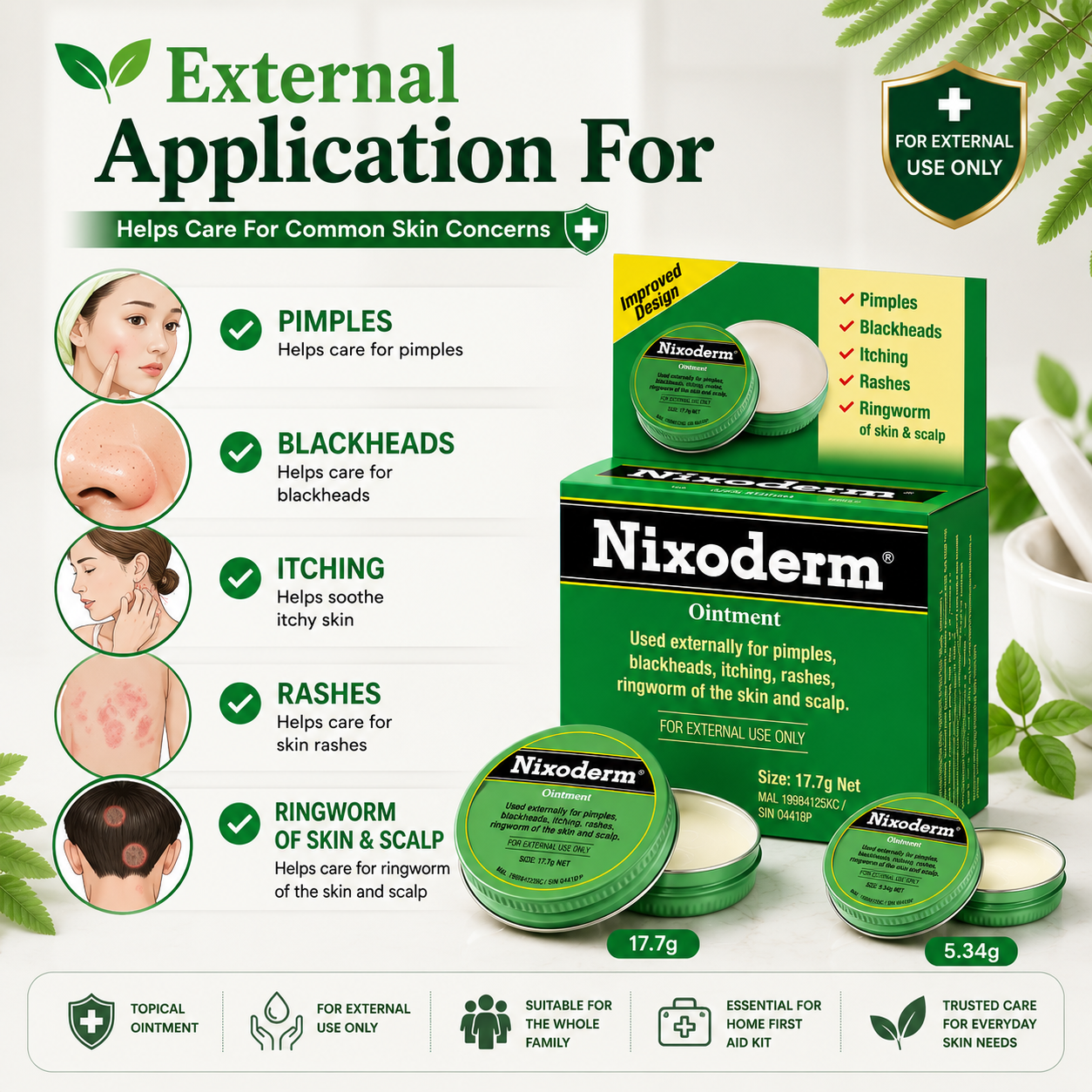 Nixoderm® Ointment | Topical Skin Ointment | For Pimples, Blackheads, Itching, Rashes & Ringworm | External Use