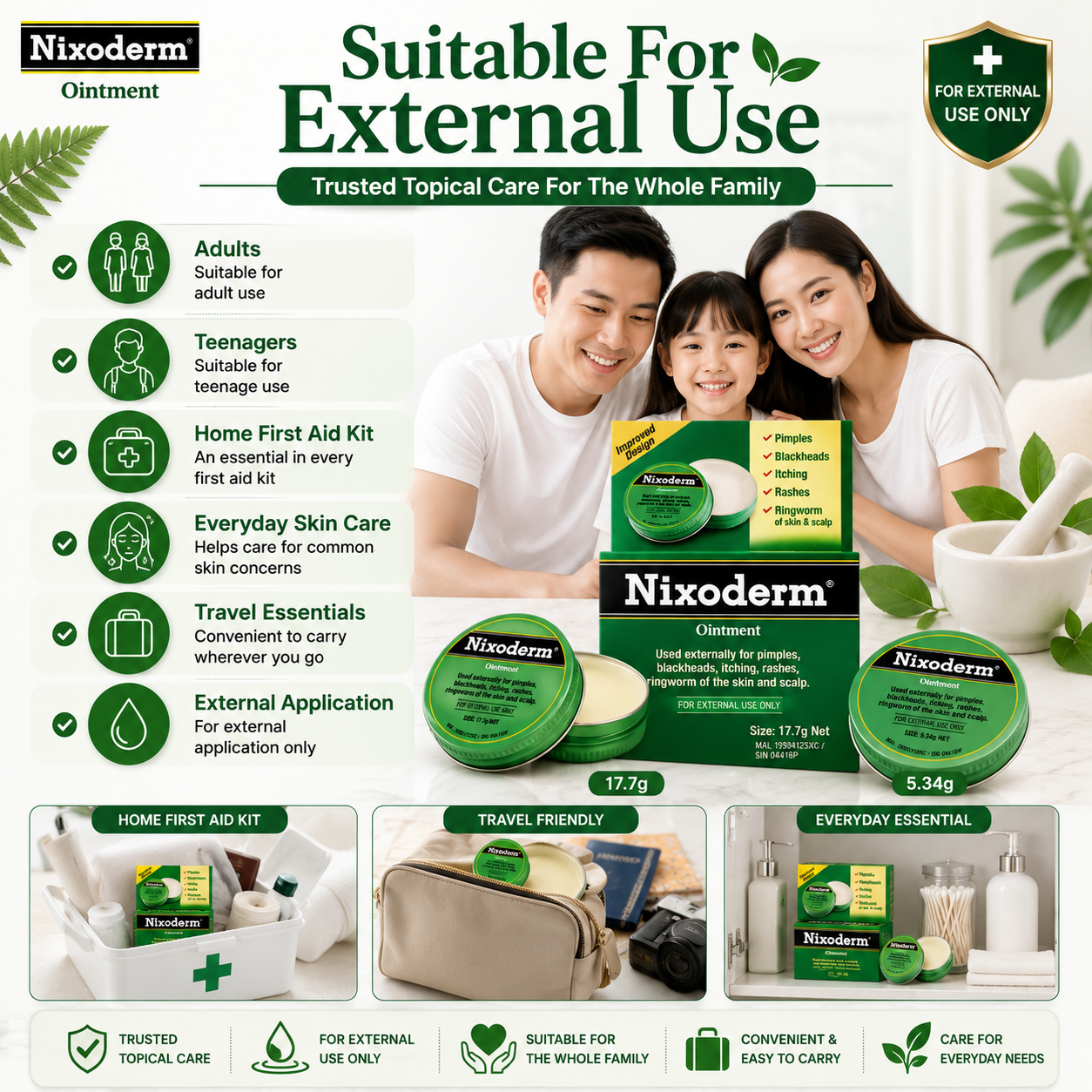 Nixoderm® Ointment | Topical Skin Ointment | For Pimples, Blackheads, Itching, Rashes & Ringworm | External Use