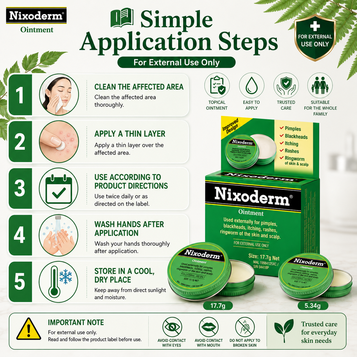 Nixoderm® Ointment | Topical Skin Ointment | For Pimples, Blackheads, Itching, Rashes & Ringworm | External Use