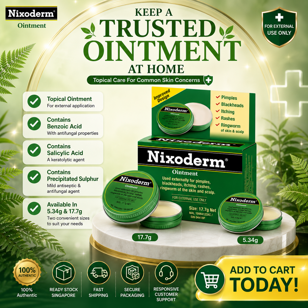 Nixoderm® Ointment | Topical Skin Ointment | For Pimples, Blackheads, Itching, Rashes & Ringworm | External Use