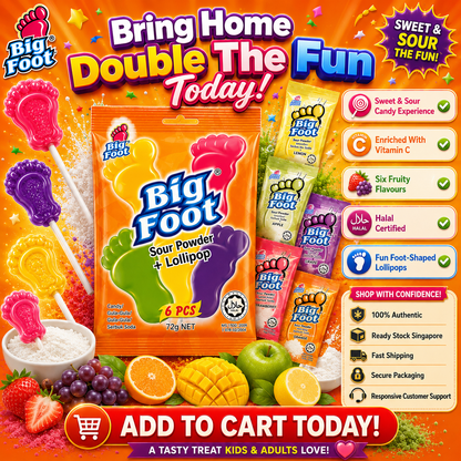 Big Foot Sour Powder + Lollipop 72g (6pcs) – Sweet & Sour Candy Fun | Assorted Fruity Flavours | Enriched with Vitamin C