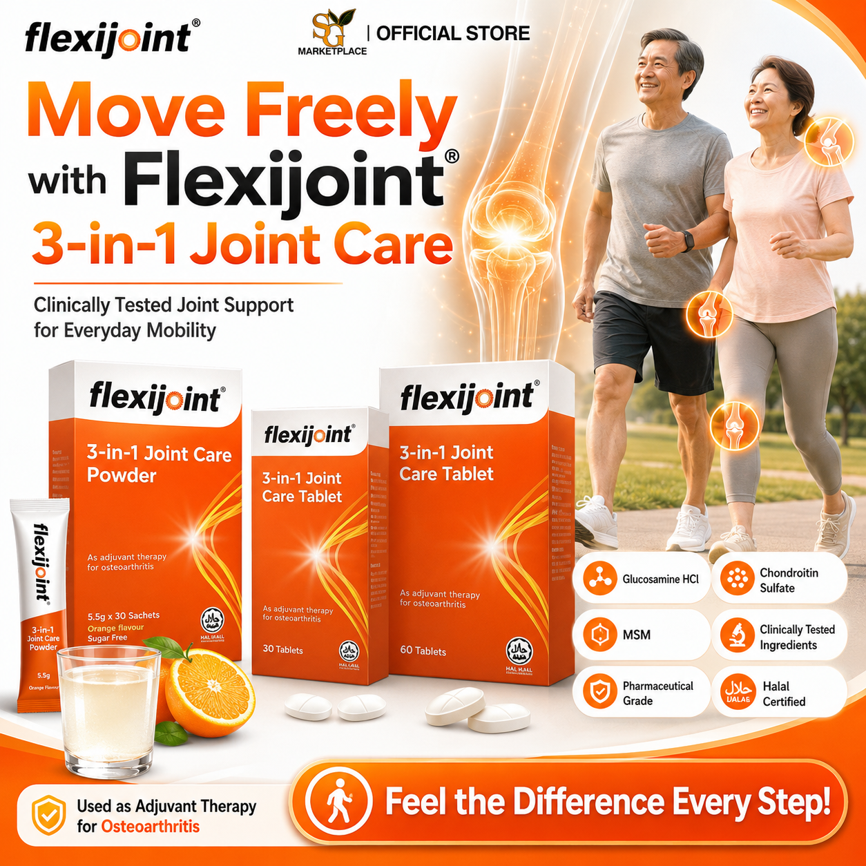 Flexijoint 3-in-1 Joint Care Powder / Tablets | Glucosamine + Chondroitin + MSM