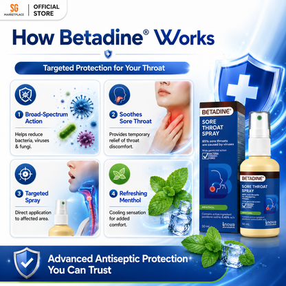 BETADINE® Sore Throat Spray 50mL | Kills Germs, Relieves Sore Throat Fast