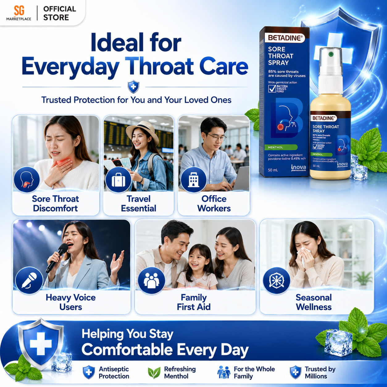 BETADINE® Sore Throat Spray 50mL | Kills Germs, Relieves Sore Throat Fast