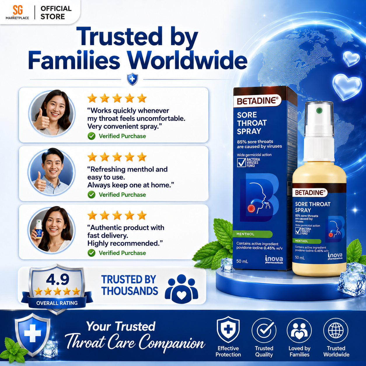 BETADINE® Sore Throat Spray 50mL | Kills Germs, Relieves Sore Throat Fast