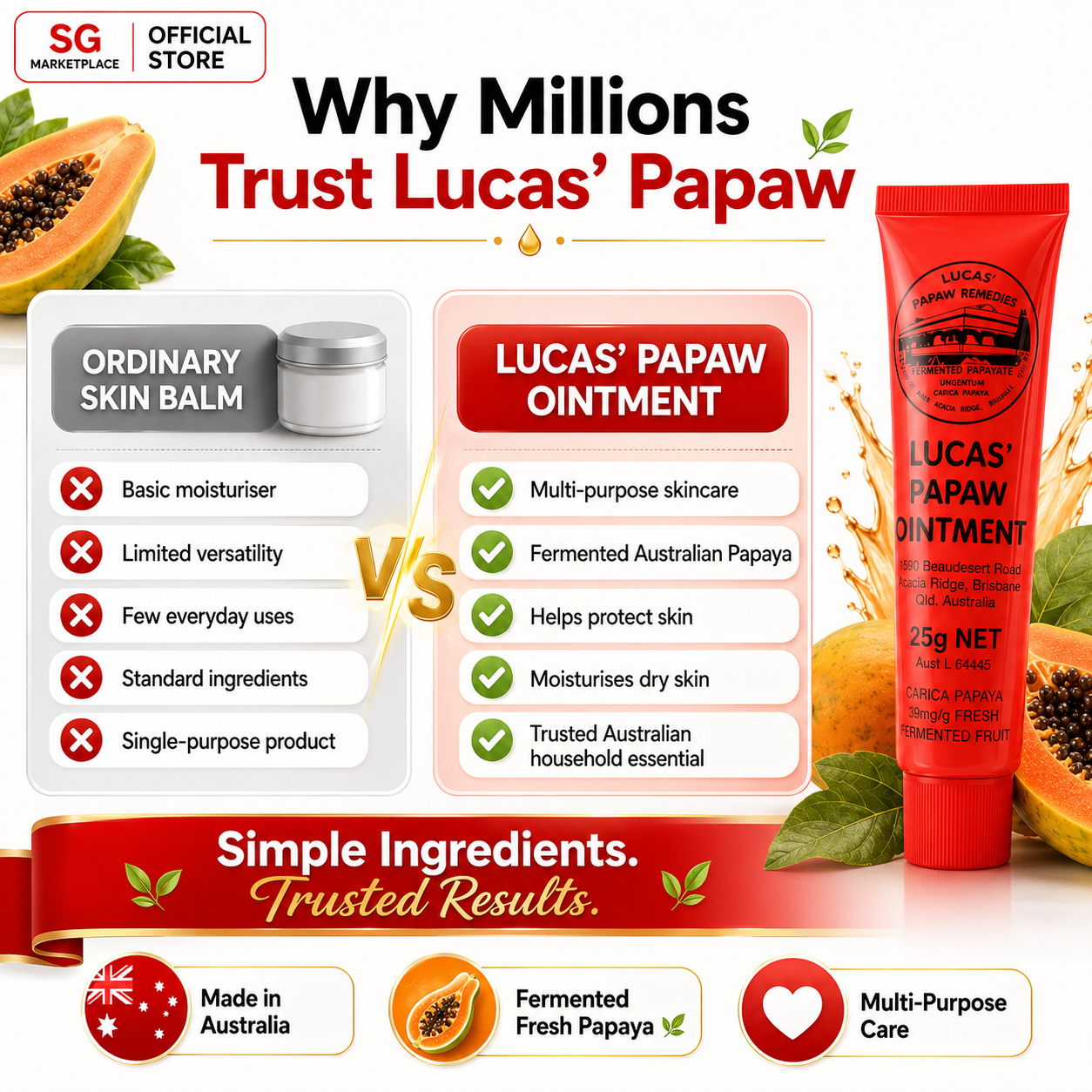 Lucas’ Papaw Ointment 25g | Multi-Purpose Skin Care Balm | Moisturises Dry & Chapped Skin | Australian Papaya Formula