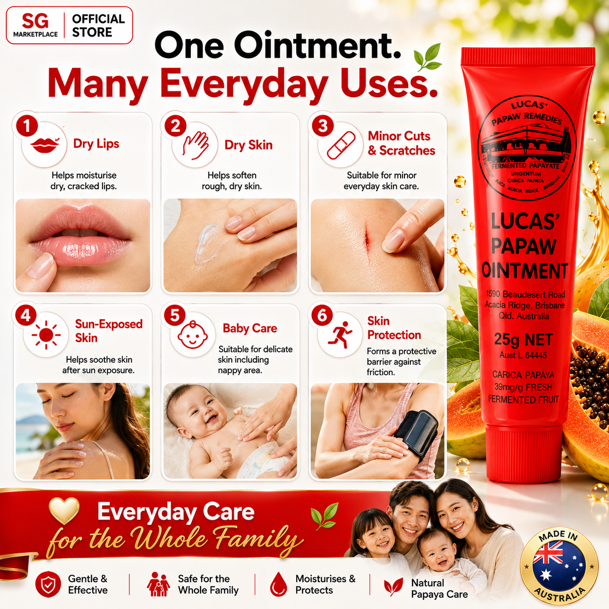 Lucas’ Papaw Ointment 25g | Multi-Purpose Skin Care Balm | Moisturises Dry & Chapped Skin | Australian Papaya Formula