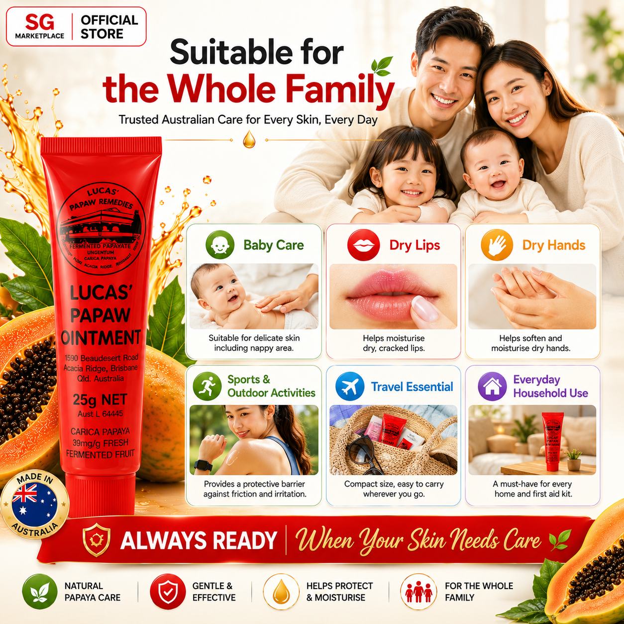 Lucas’ Papaw Ointment 25g | Multi-Purpose Skin Care Balm | Moisturises Dry & Chapped Skin | Australian Papaya Formula