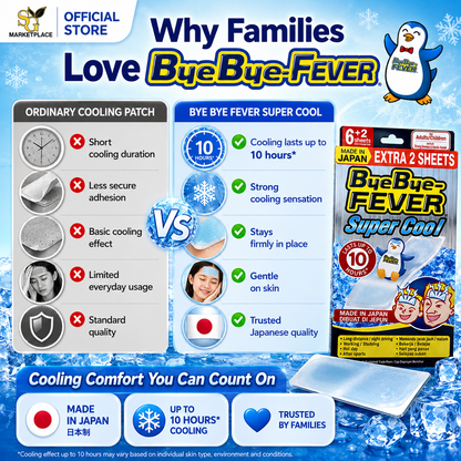 Bye Bye Fever Super Cool Cooling Gel Sheet 6 Sheets + 2 Sheets | Instant Cooling Relief – Made in Japan