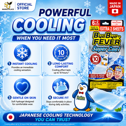 Bye Bye Fever Super Cool Cooling Gel Sheet 6 Sheets + 2 Sheets | Instant Cooling Relief – Made in Japan