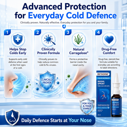 BETADINE Cold Defence Nasal Spray 20ml | Natural Carragelose® | Drug-Free | Steroid-Free