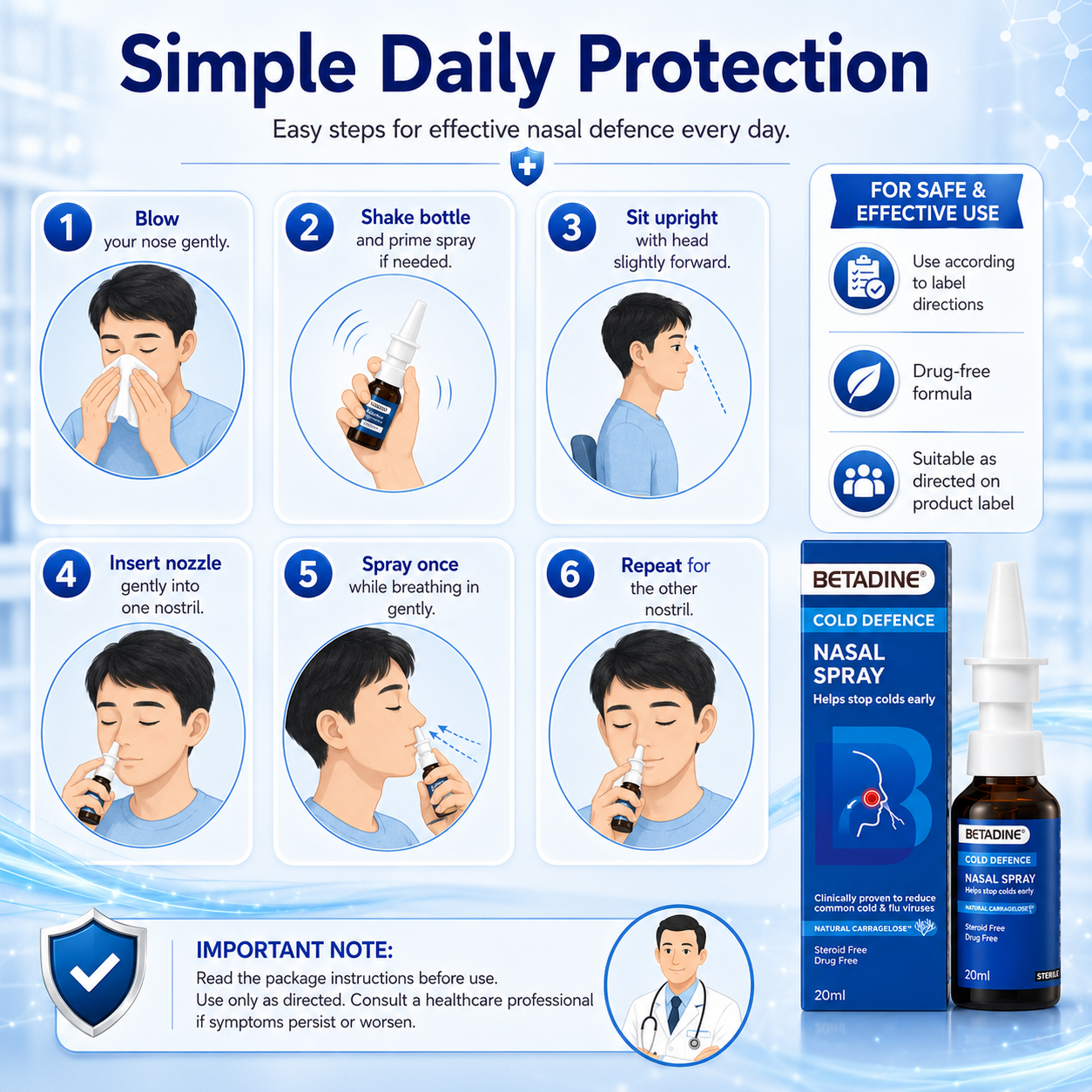 BETADINE Cold Defence Nasal Spray 20ml | Natural Carragelose® | Drug-Free | Steroid-Free