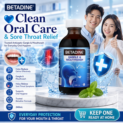 Betadine Gargle & Mouthwash 240ml | Antiseptic Oral Rinse | Helps Relieve Sore Throat | Kills Germs Effectively