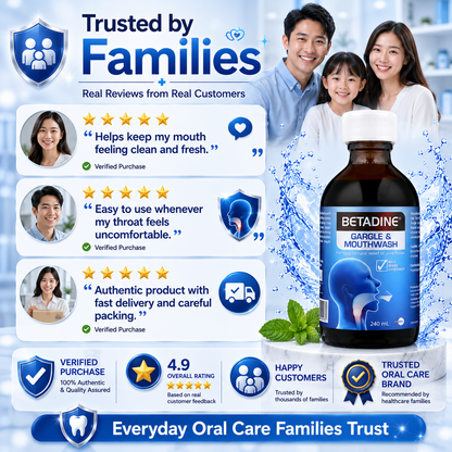 Betadine Gargle & Mouthwash 240ml | Antiseptic Oral Rinse | Helps Relieve Sore Throat | Kills Germs Effectively