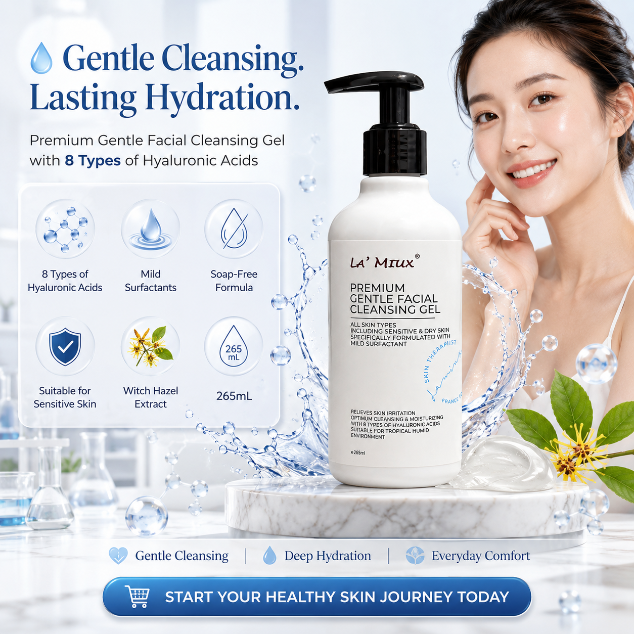 La’ MiuX Premium Gentle Facial Cleansing Gel 265mL