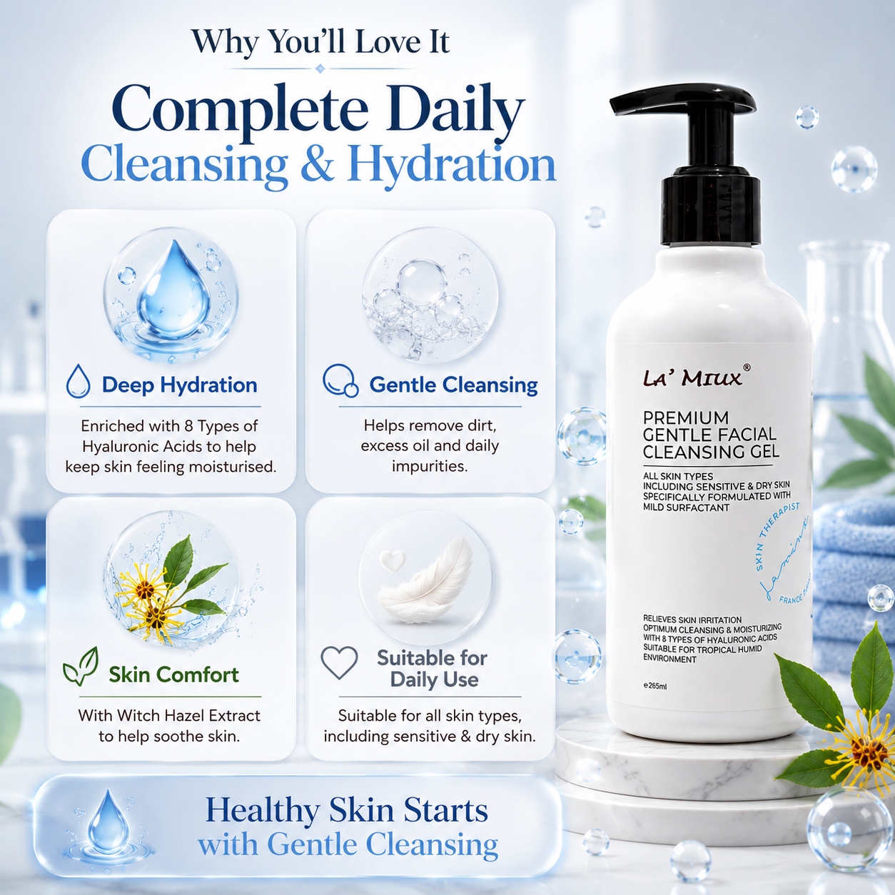 La’ MiuX Premium Gentle Facial Cleansing Gel 265mL
