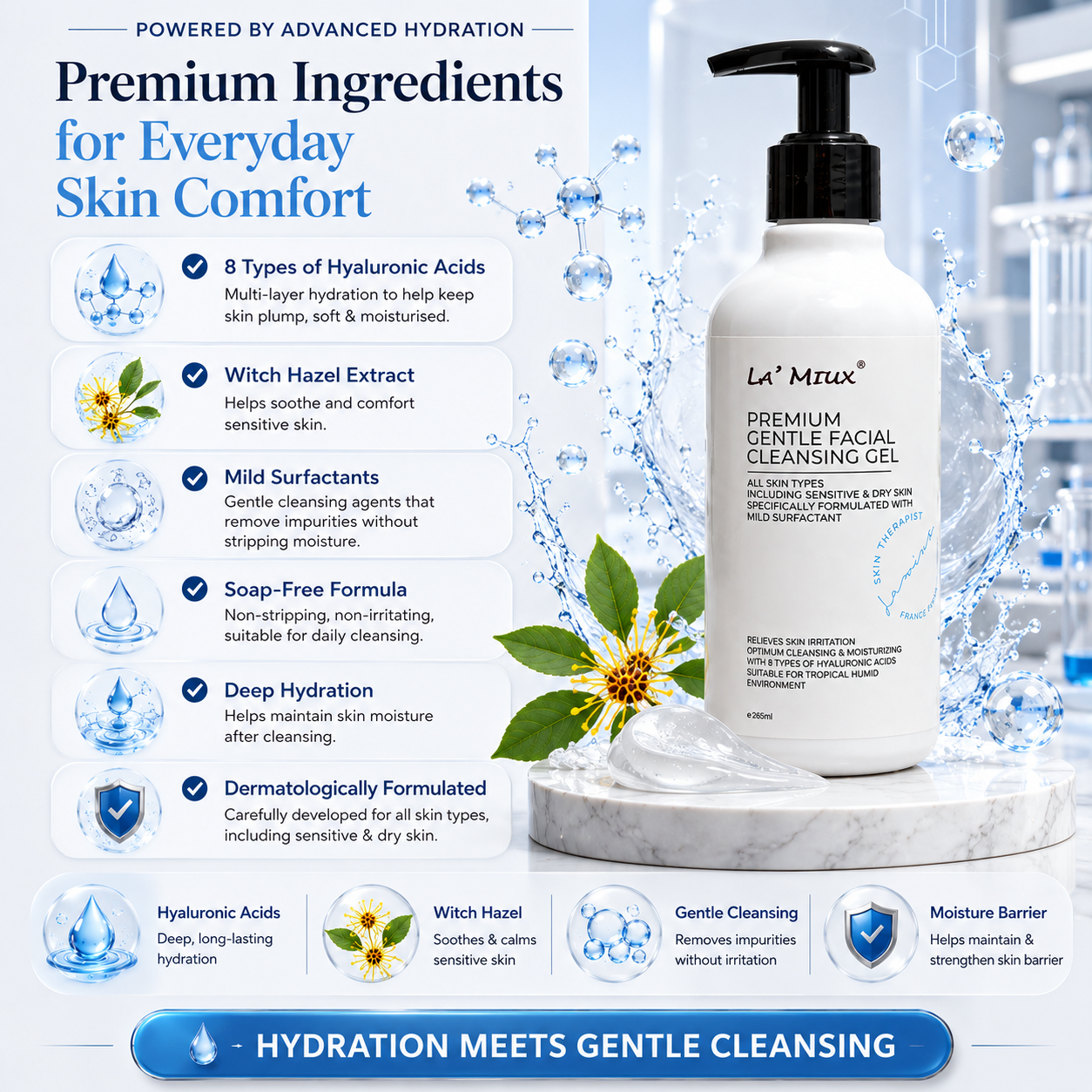 La’ MiuX Premium Gentle Facial Cleansing Gel 265mL