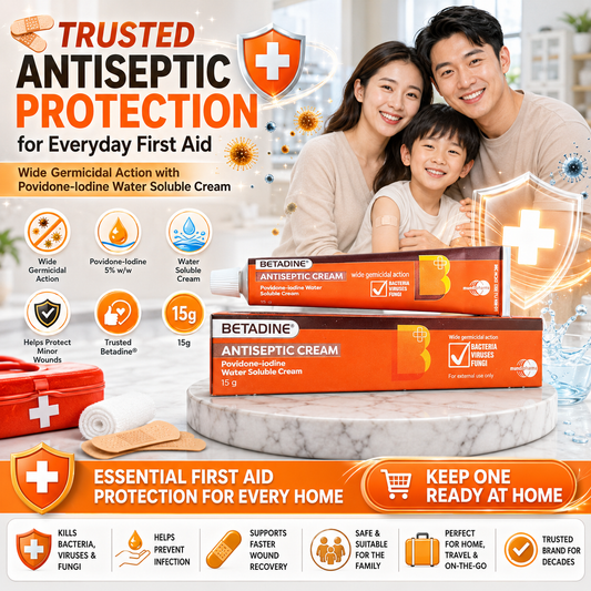 Betadine® Antiseptic Cream 15g | Povidone-Iodine 5% w/w | Water Soluble | First Aid Antiseptic Cream