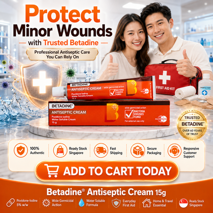 Betadine® Antiseptic Cream 15g | Povidone-Iodine 5% w/w | Water Soluble | First Aid Antiseptic Cream