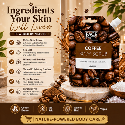 Face Facts Coffee Body Scrub 50g | Exfoliate, Smooth, Soft & Glowing Skin