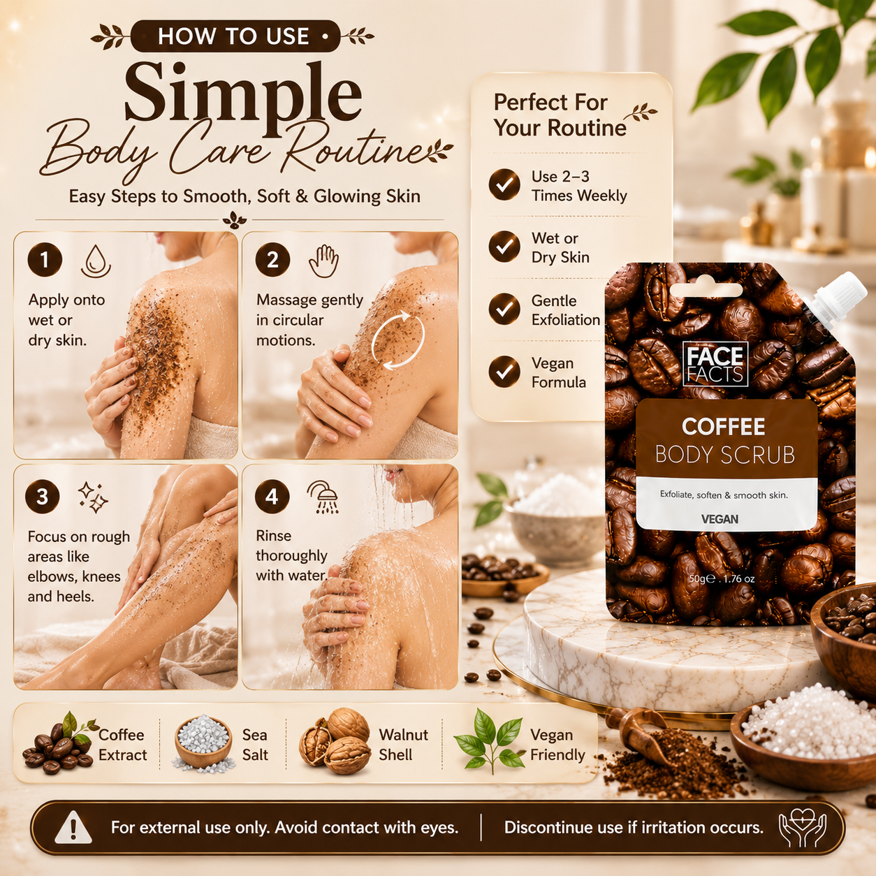 Face Facts Coffee Body Scrub 50g | Exfoliate, Smooth, Soft & Glowing Skin