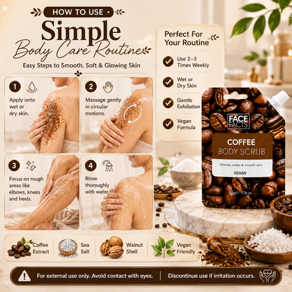 Face Facts Coffee Body Scrub 50g | Exfoliate, Smooth, Soft & Glowing Skin