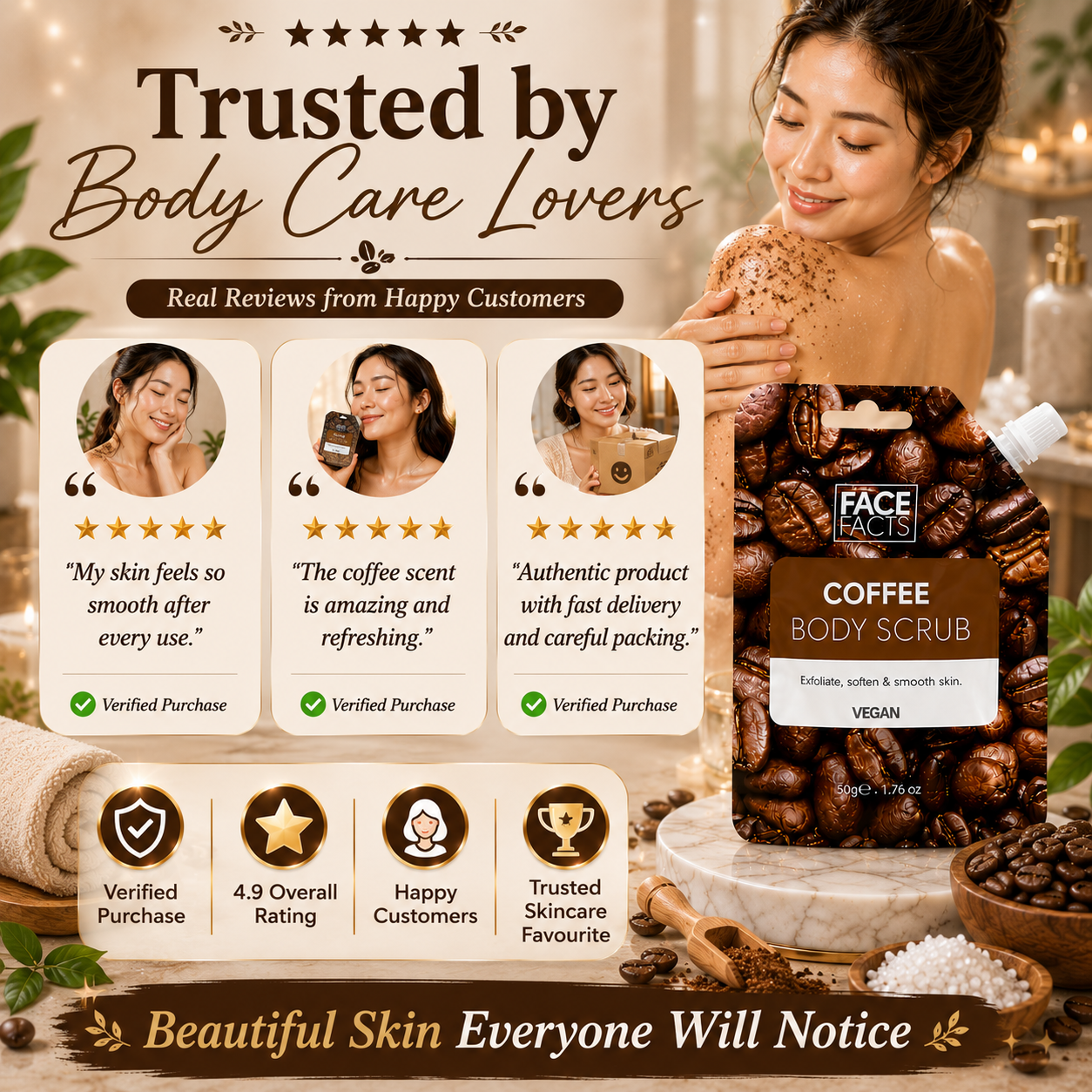 Face Facts Coffee Body Scrub 50g | Exfoliate, Smooth, Soft & Glowing Skin