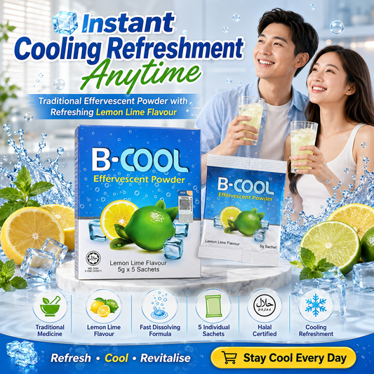 B-COOL Effervescent Powder Lemon Lime 5g x 5 Sachets | Instant Cooling Drink