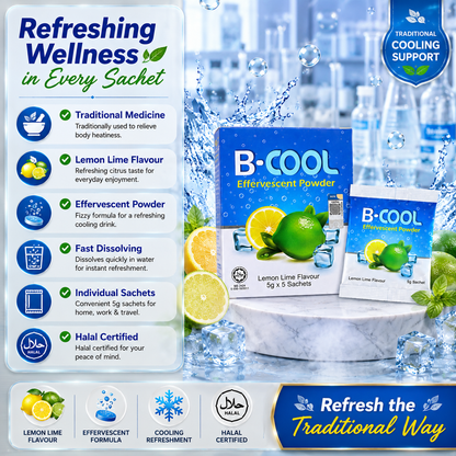B-COOL Effervescent Powder Lemon Lime 5g x 5 Sachets | Instant Cooling Drink
