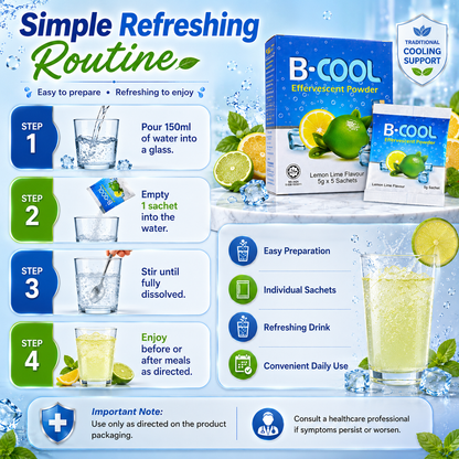 B-COOL Effervescent Powder Lemon Lime 5g x 5 Sachets | Instant Cooling Drink