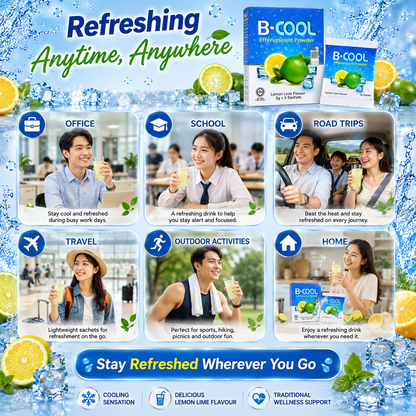 B-COOL Effervescent Powder Lemon Lime 5g x 5 Sachets | Instant Cooling Drink